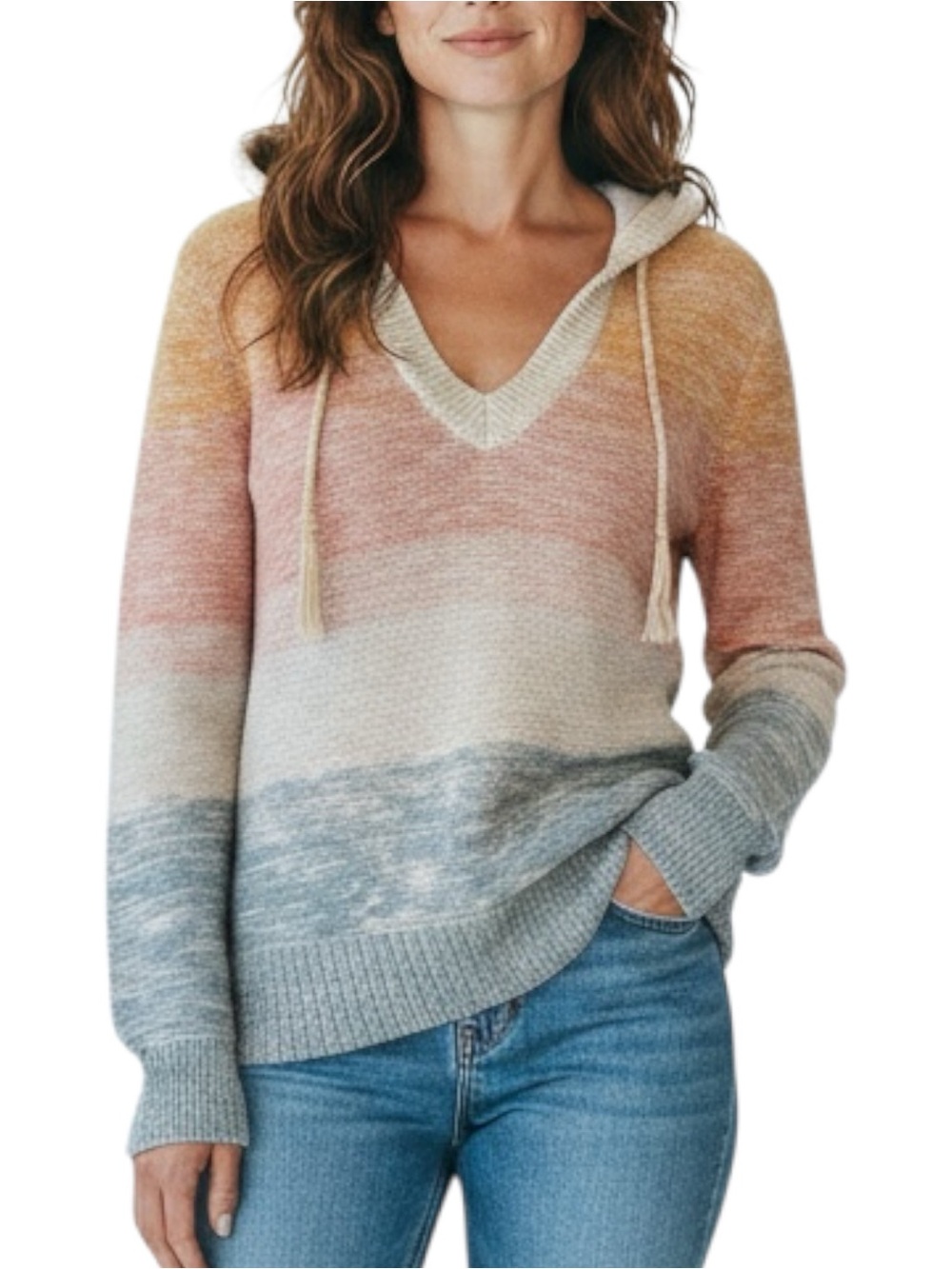 Faherty 100% Organic Cotton Muir Sunset Dip-Dye Color-block Hoodie Sweater S